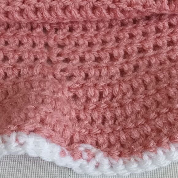 Cosmetic Pink with White Trim Handmade Acrylic Crocheted Summer Sun Hat One Size - Picture 6 of 12